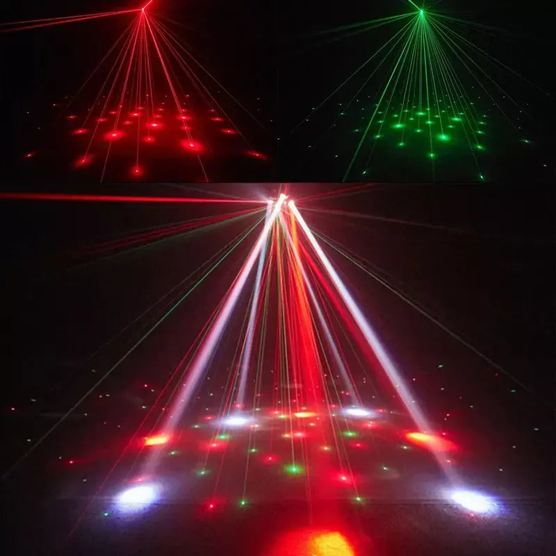 Controle remoto led feixe de luz cabeça móvel dmx vermelho & verde laser âmbar flash efeito iluminação dj discoteca festa luzes palco