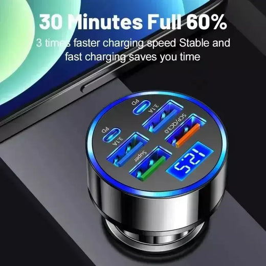 Carregador de carro USB 350W PD QC3.0 USB C Carregador de telefone para carro Tipo C Adaptador para iPhone Samsung Huawei Xiaomi Carga rápida ?