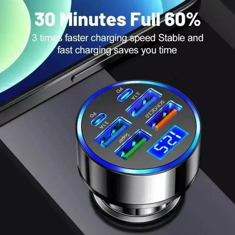Carregador de carro USB 350W PD QC3.0 USB C Carregador de telefone para carro Tipo C Adaptador para iPhone Samsung Huawei Xiaomi Carga rápida ?