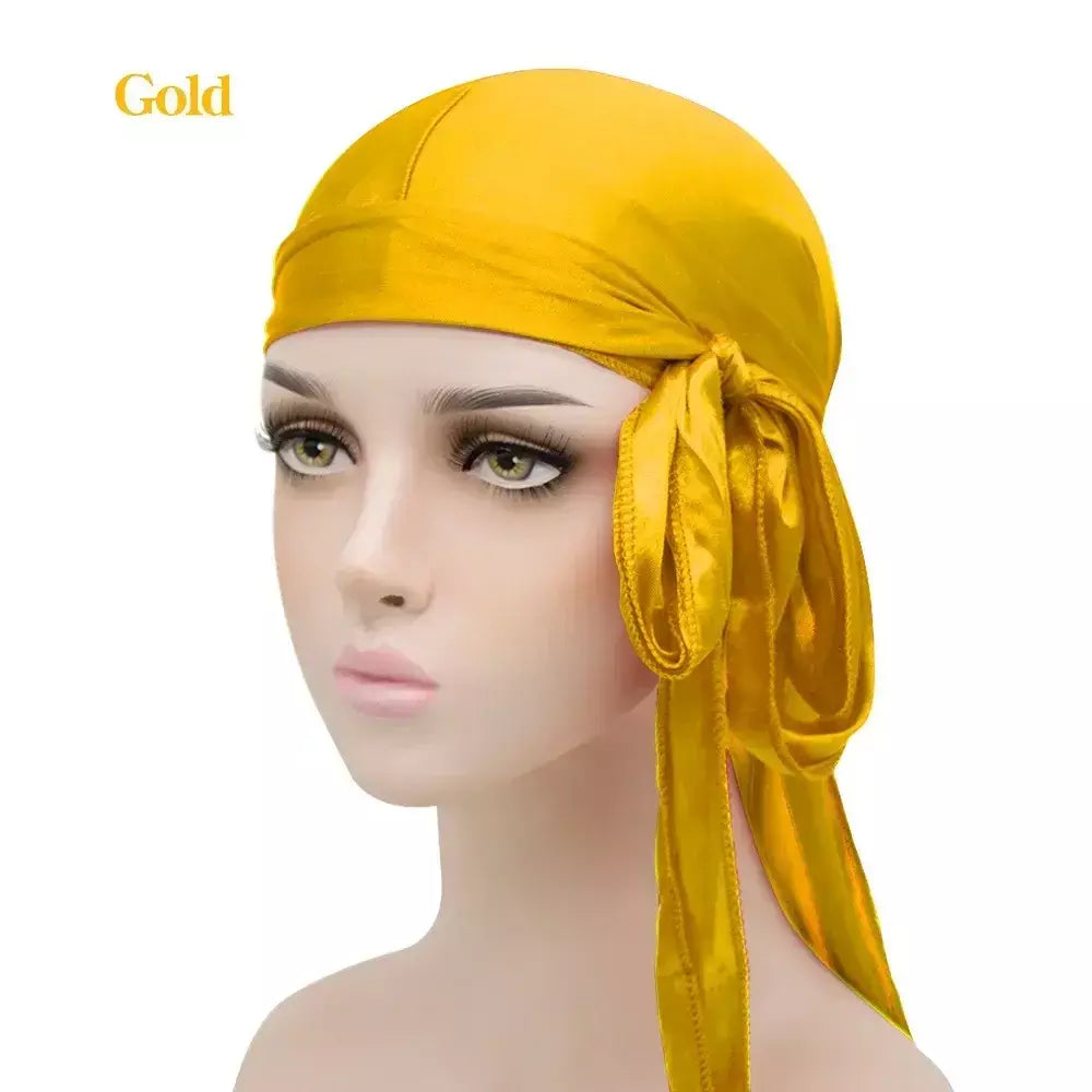 Elasticidade baotou boné faixas de cabelo simulação sedosa durag cauda longa chapéu pirata bandana turbante para crianças criança fita acessórios