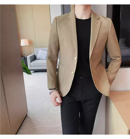 Casaco de peito único masculino, blazer slim fit, blazers grandes, casacos elegantes de luxo, outwear casual coreano para casamento
