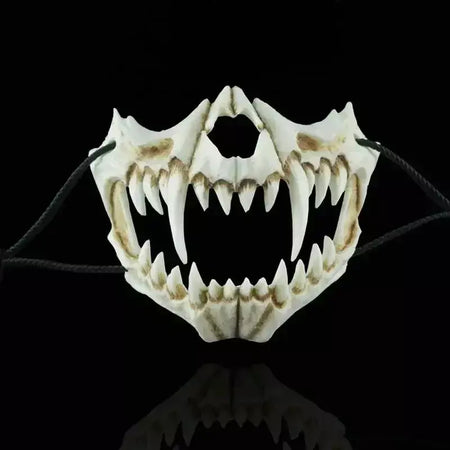 Festa crânio máscara dentes longos demônio esqueleto meia máscara facial lobo dragão tigre houjuu nue máscara cosplay traje de halloween adereços