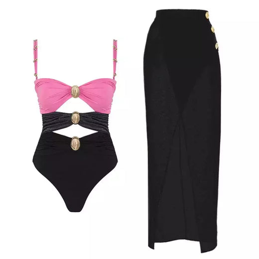 Hollowen-maiô de uma peça das mulheres com cobertura, swimwear sexy, fora do ombro trajes de banho, patchwork bathsuit, cinto bodysuit, Beachwear
