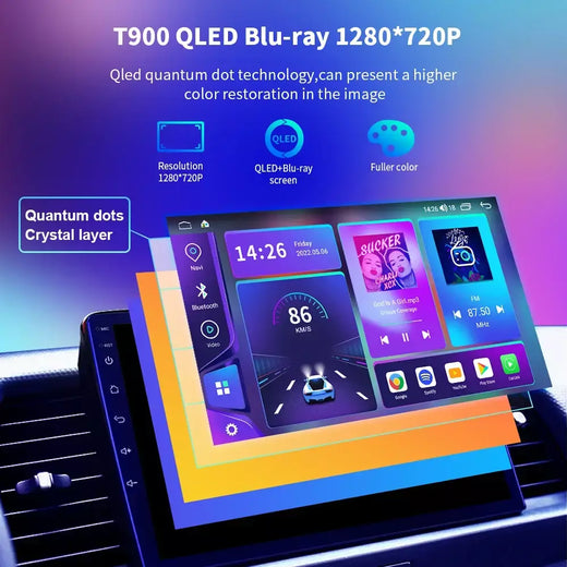 EKIY T900 8G 128G Universal Car Radio Multimídia Bru-ray QLED Navegação GPS Estéreo Android Auto Carplay BT 2 din DVD Unidade Principal