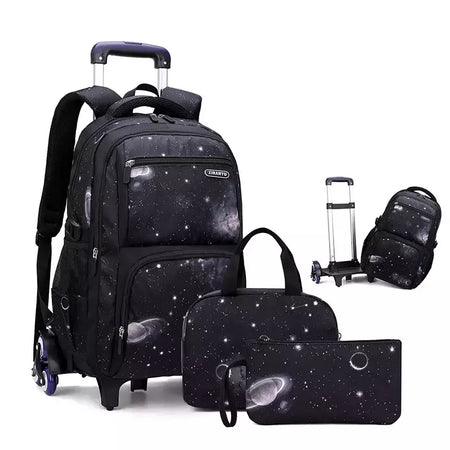 Mochila escolar com rodas para crianças, Mochila de rolamento para menino, Mochila escolar com rodas, Mochila de bagagem de mão, 6 rodas