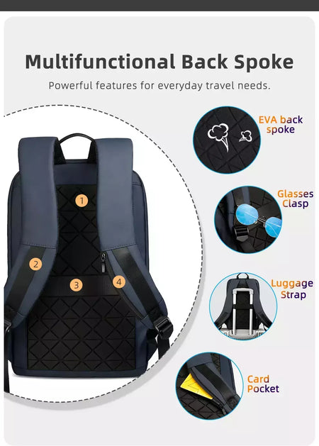 Mochila HK Slim para Homens, Sacos de Laptop, Impermeável, Minimalista, Negócios, Carregamento USB, Casual, Viagem, Trabalho, 15,6";;VERDADEIRO;;"8228-Black