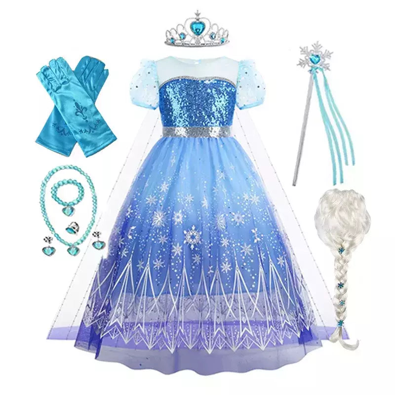 Crianças elsa traje menina aniversário malha vestido de princesa crianças cosplay neve rainha desempenho fantasia noite roupas de halloween