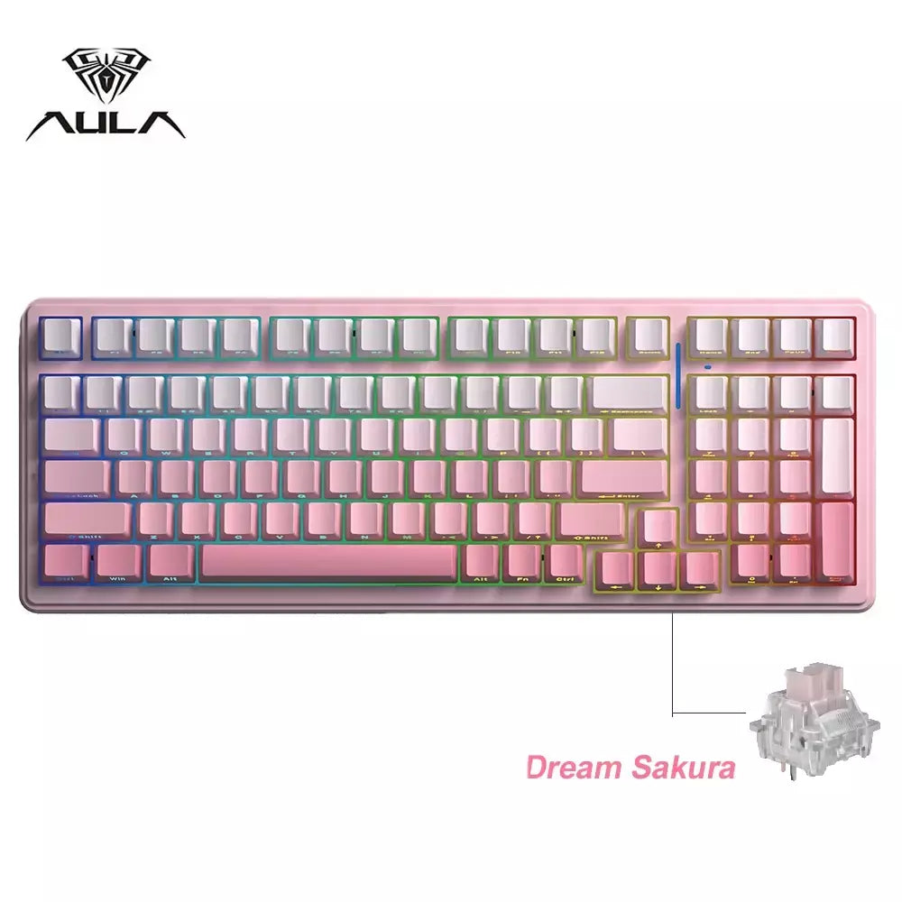 Aula f99 teclado mecânico para jogos, três modos, 2.4g, sem fio, bluetooth, com fio, troca quente, junta pbt, rgb para jogos, digitação, 99 teclas