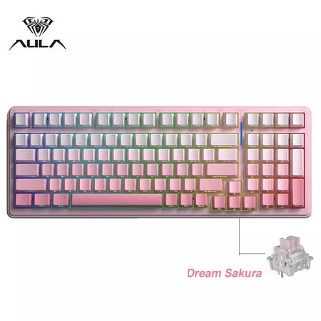 Aula f99 teclado mecânico para jogos, três modos, 2.4g, sem fio, bluetooth, com fio, troca quente, junta pbt, rgb para jogos, digitação, 99 teclas