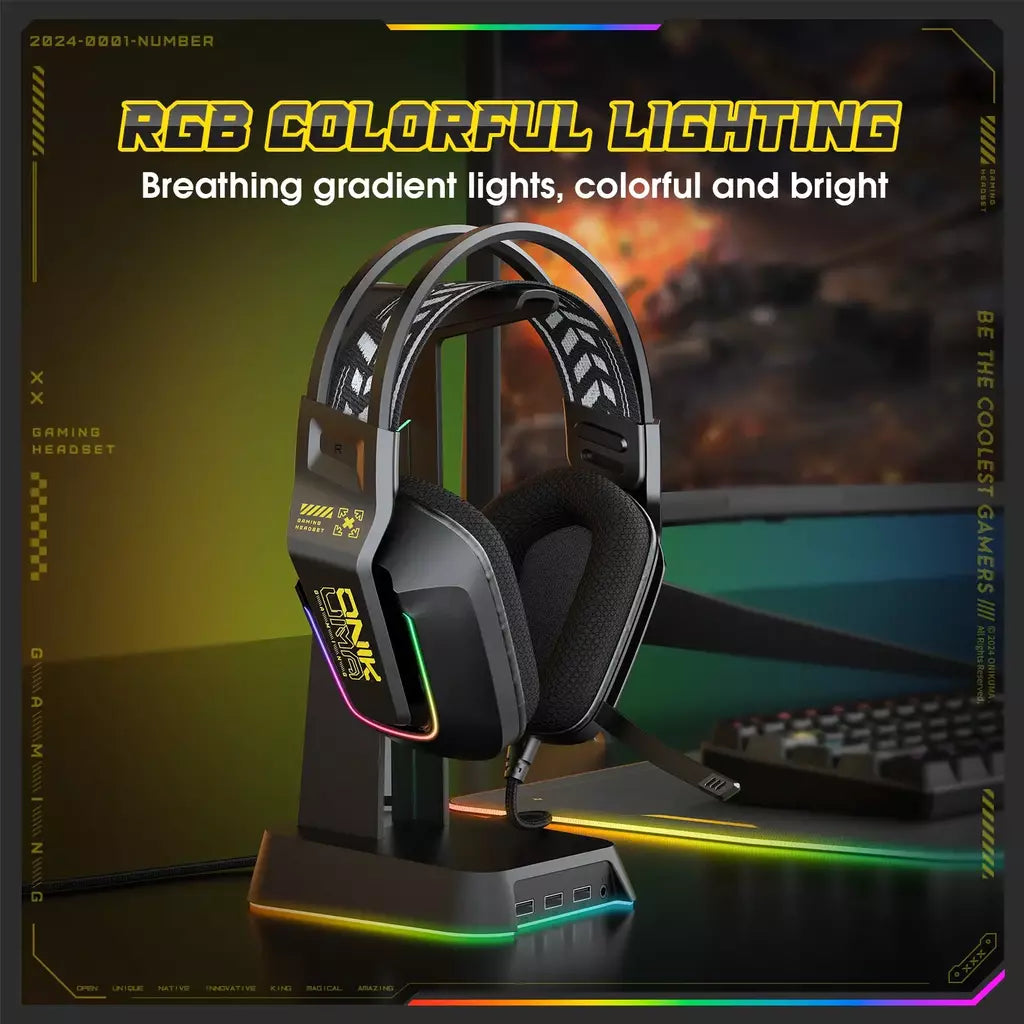 ONIKUMA X13 Gaming Headset com microfone RGB luzes sobre a orelha fone de ouvido com fio para PC laptop jogos e música