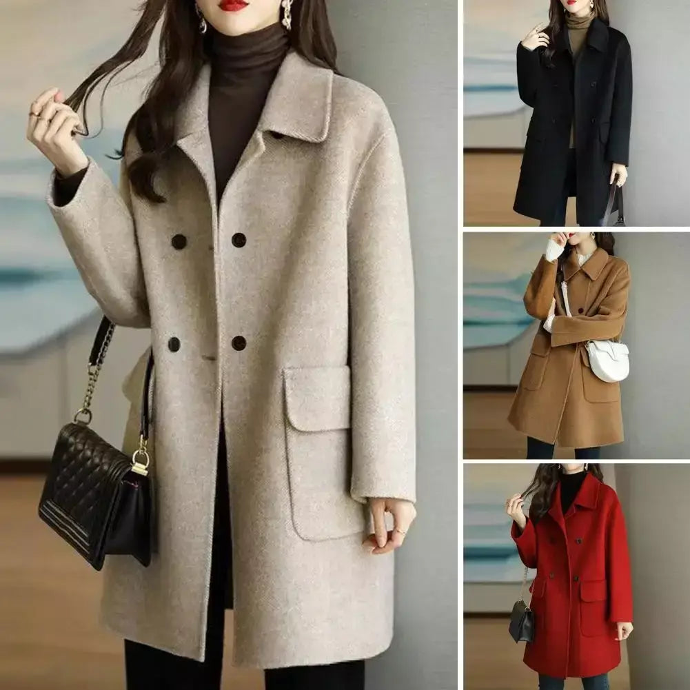 Casaco de lã feminino trespassado lapela gola de comprimento médio lã trench coat ultra-grosso moda manter quente inverno outwear casaco