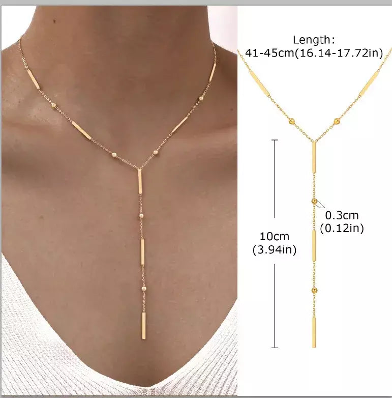 Colar lariat de aço inoxidável banhado a ouro, colar longo delicado colares laryered para mulheres meninas, pingente de gota em forma de y