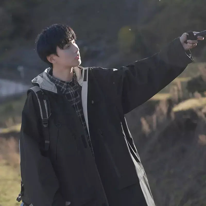 Jaqueta masculina vintage à prova de vento, jaqueta ao ar livre estilo montanha americana funcional casaco de trabalho primavera japão retrô streetwear