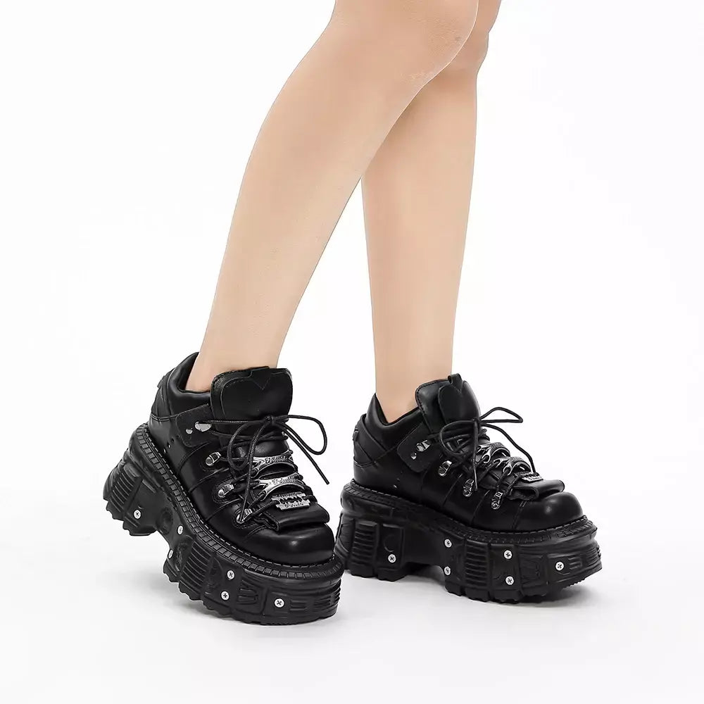 2025 mulher tênis novo estilo punk sapatos femininos gótico tornozelo rock botas rendas salto altura sapatos plataforma mulher decoração de metal