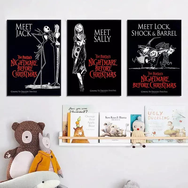 Filme clássico o pesadelo antes do natal anime figura jack poster impressões pintura em tela arte da parede fotos decoração do quarto casa