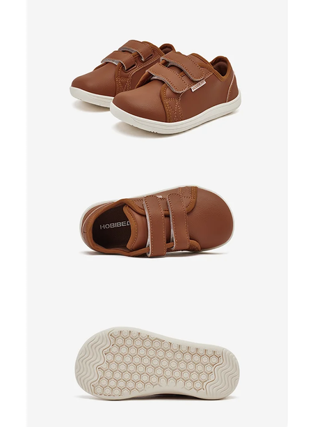 HOBIBEAR-Tênis minimalistas para crianças, leves, gancho de laço, couro artificial, sapatos descalços, pequeno grande e garoto, dedo do pé largo