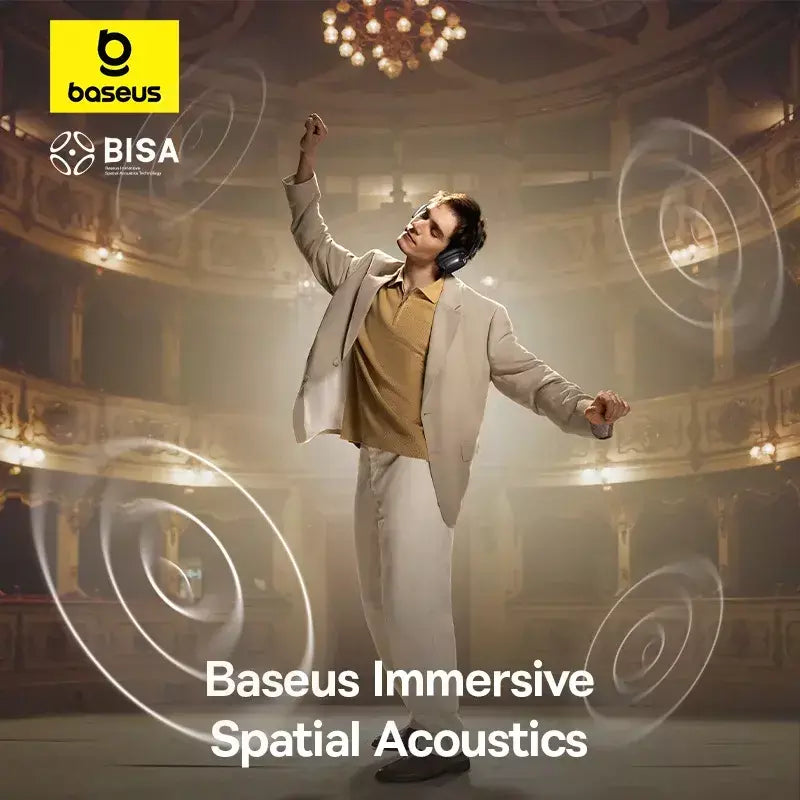Baseus bowie h1s fones de ouvido sem fio bluetooth 5.4 cancelamento de ruído 46db sobre a orelha fone de ouvido de áudio espacial de alta resolução 120h tempo