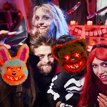 Nova luz led halloween cosplay máscara facial festa mostrar palco maquiagem horror sangrento coelho urso máscara dos desenhos animados carnaval cabeça capa