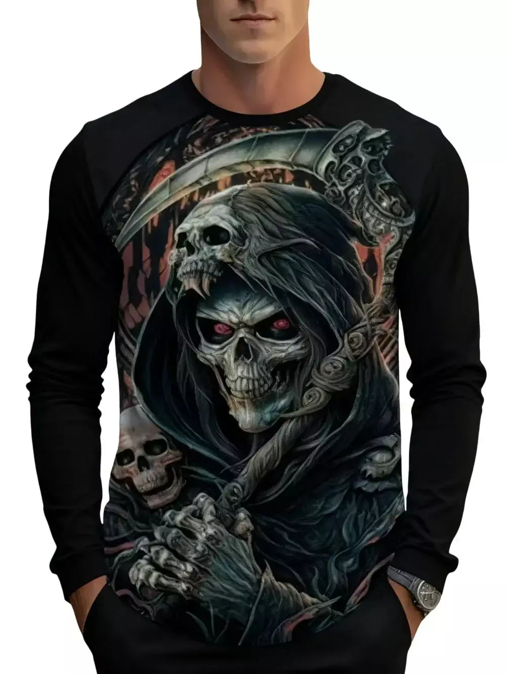 Crânio masculino gráfico t-shirts manga longa esqueleto impressão 3d rua homem t camisa outono o-pescoço casual y2k topo roupas masculinas de grandes dimensões