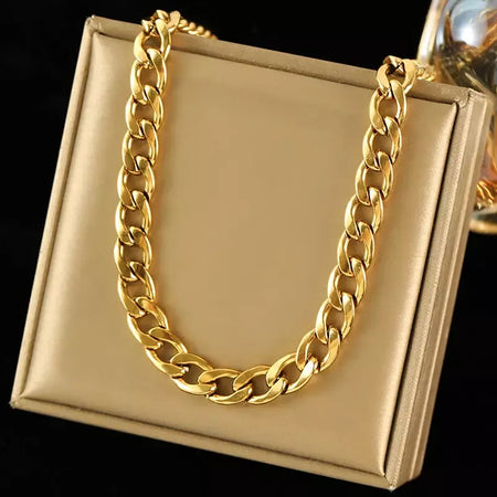 Eilieck 316l aço inoxidável metal charme corrente colar jóias de declaração 18k pvd banhado colar de pescoço corrente para mulher
