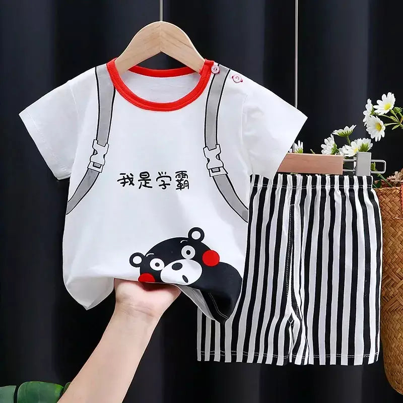 Crianças conjunto de roupas do bebê menino/menina camiseta + shorts roupas verão algodão dos desenhos animados casual meninos agasalho crianças conjunto roupas do bebê