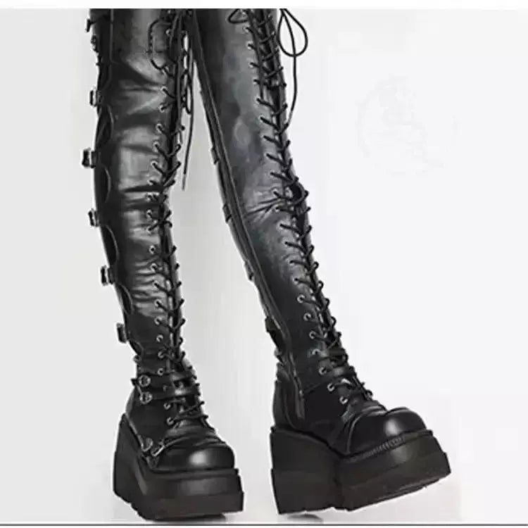 Cunhas botas longas para mulheres outono inverno sobre o joelho botas cosplay plataforma alta botas femininas novo salto alto gótico botas altas