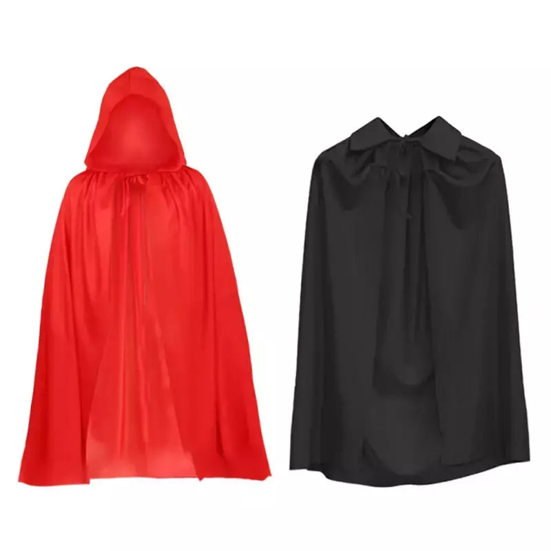Traje de Halloween para Homens e Mulheres, Assustador da Morte, Papel do Diabo, Vermelho, Preto, Bruxa, Vampiro, Capa Longa, Capa, Encapuzado, Adulto, Crianças, Menina, Menino