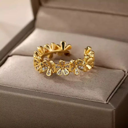 Anéis geométricos de zircônia de aço inoxidável para mulheres luxo mau olhado cor dourada ajustável na moda casamento estética jewerly presente