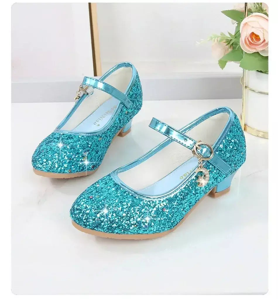 Meninas sapatos crianças salto alto glitter sandálias de cristal moda fivela crianças princesa sapato dança estudante desempenho sapatos de couro