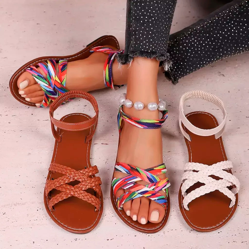 Sapatos para mulher 2025 verão novas sandálias planas femininas inferior sandálias de cinta romana com solas de borracha antiderrapante senhoras diariamente sandalia