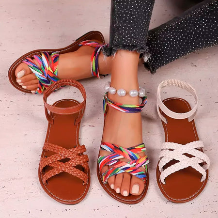 Sapatos para mulher 2025 verão novas sandálias planas femininas inferior sandálias de cinta romana com solas de borracha antiderrapante senhoras diariamente sandalia