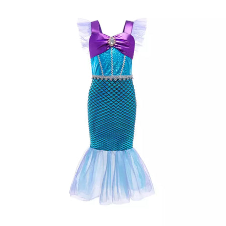 Meninas roxo-azul sereia ariel cosplay vestido de halloween vestido de festa de aniversário meninas praia vestido de férias