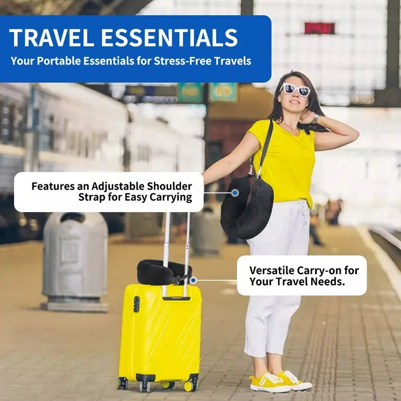 Travesseiro de pescoço para viagem com roupas preenchíveis, fronha em formato de u, capa de veludo, bolsa de armazenamento extra para avião, economia de espaço de viagem