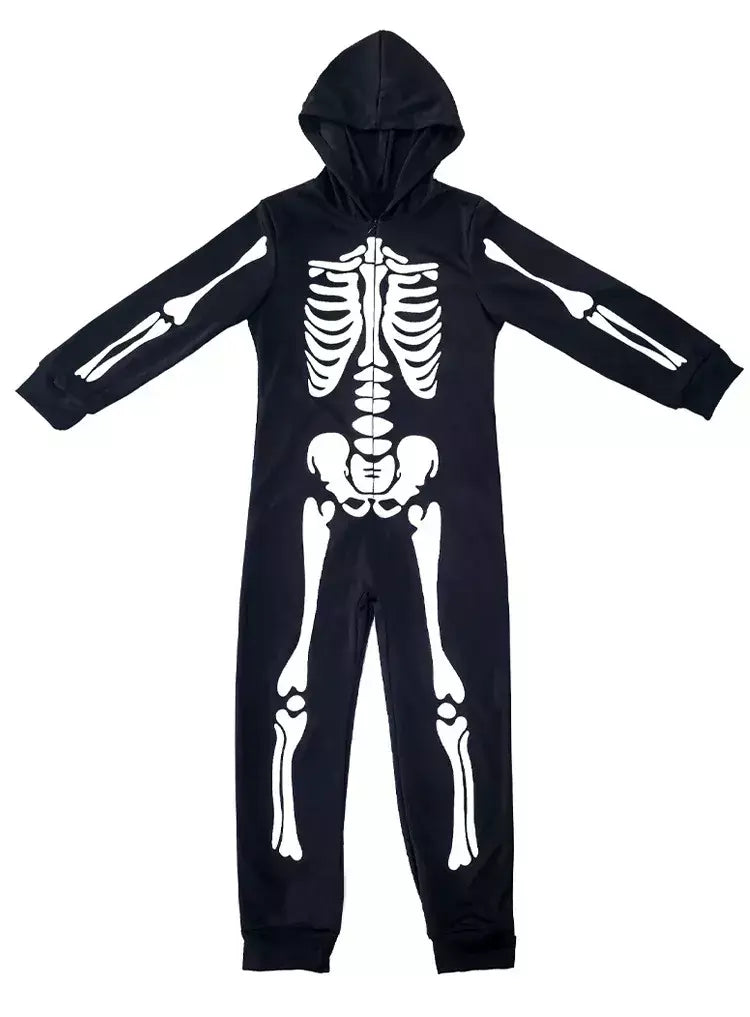 Halloween meninos trajes esqueleto horror preto luminoso fantasma apertado com capuz macacão palco papel traje desempenho terno