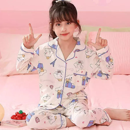 Sanrio cinnamoroll kuromi pochacco conjunto de pijamas infantis dos desenhos animados anime minha melodia manga curta pijamas bonito menino menina presentes