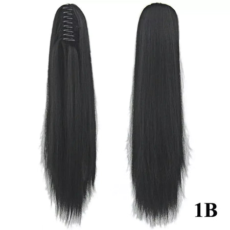 Longo reto sintético rosa ombre extensão do cabelo peruca garra rabo de cavalo pônei fada cauda falso peças de cabelo clipe na peruca