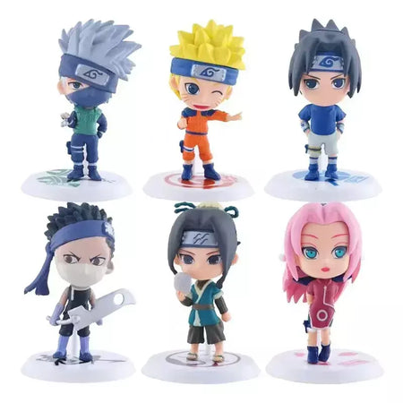 Naruto 6 pçs/lote 2 estilo 7-9cm figura sasuke assassino abelha tobi gaara kakashi personagem stands com base exclusiva bonecas por atacado