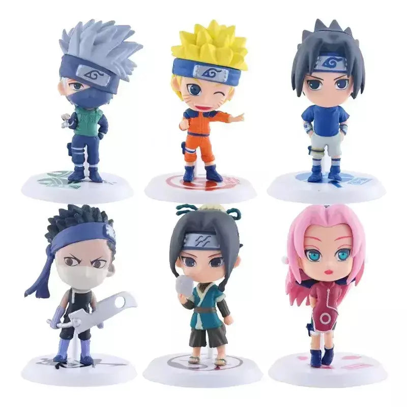 Naruto 6 pçs/lote 2 estilo 7-9cm figura sasuke assassino abelha tobi gaara kakashi personagem stands com base exclusiva bonecas por atacado