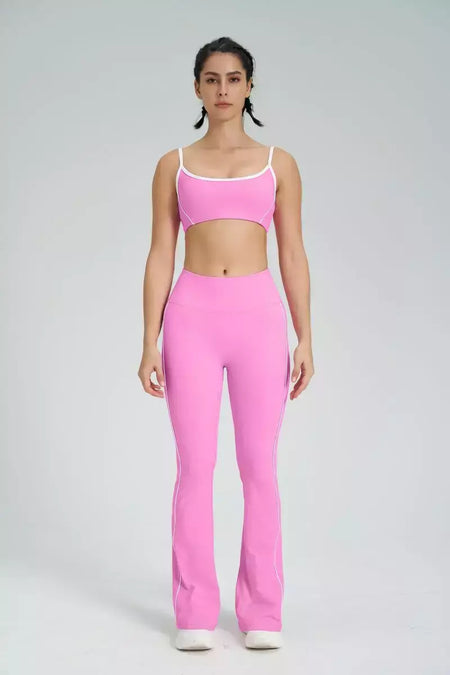 Terno de Yoga Patchwork de duas peças para mulheres, cintura alta Flare Leggings, roupas de treino Fitness Sportswear agasalho