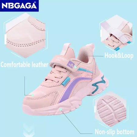Crianças casuais rosa meninas sapatos de couro moda para 7-15y leve correndo jovens estudantes crianças esportes sapato da menina nbgaga