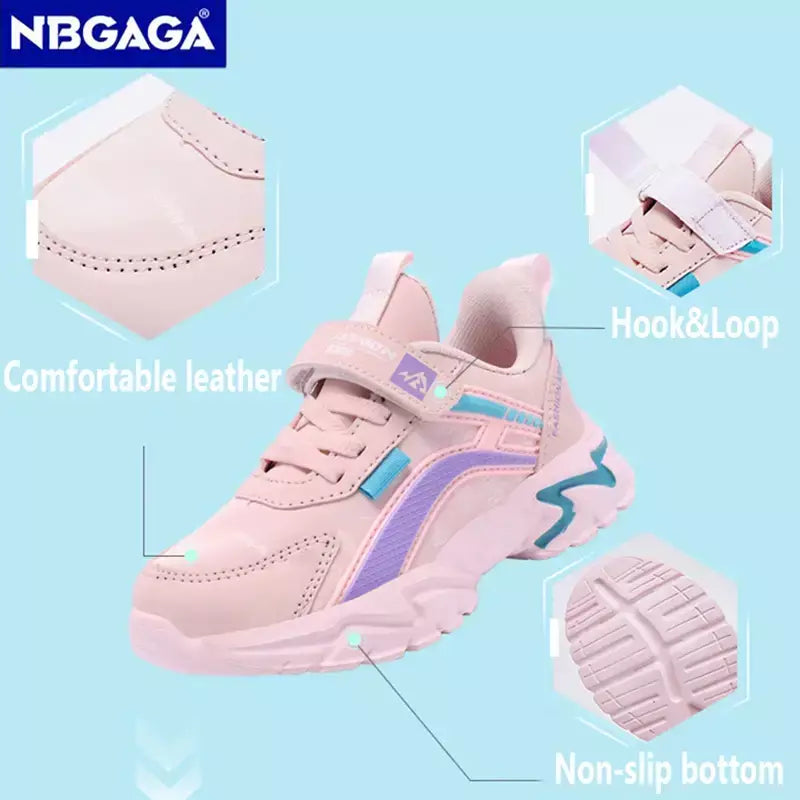 Crianças casuais rosa meninas sapatos de couro moda para 7-15y leve correndo jovens estudantes crianças esportes sapato da menina nbgaga