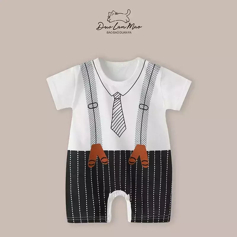 Macacão fino dos desenhos animados para bebês meninos e meninas, macacão de manga curta, macacão infantil recém-nascido, traje de verão, novo, 0-2 anos