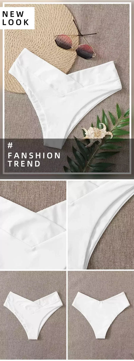 Tanga brasileira de biquíni para mulheres, semi-banho, roupa de praia sexy V cheeky, banho preto para senhoras, natação