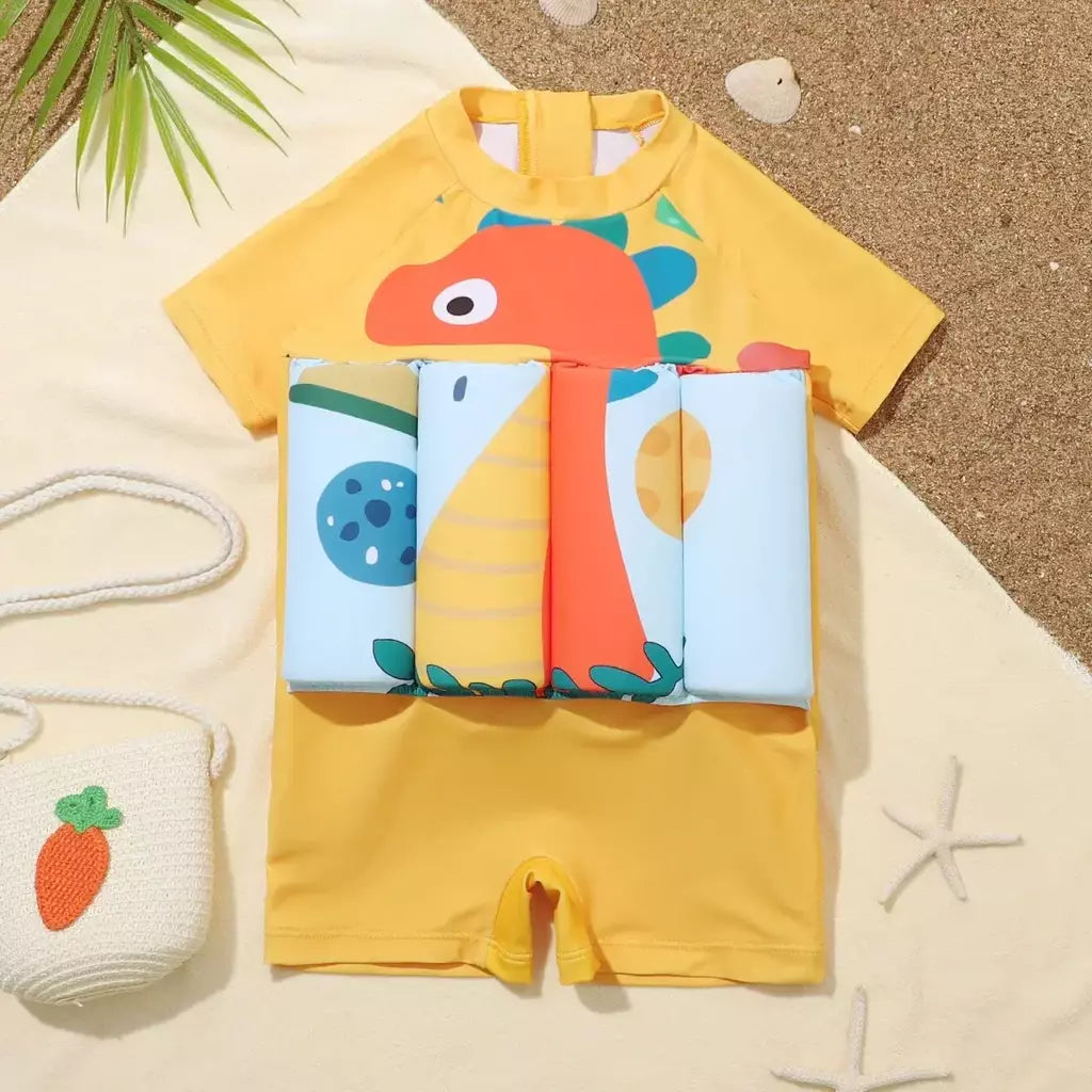 Maiô flutuante para crianças, roupa de banho de uma peça para crianças, flutuante, proteção contra queimaduras, estampa de desenho animado, meninas, meninos, roupas de natação