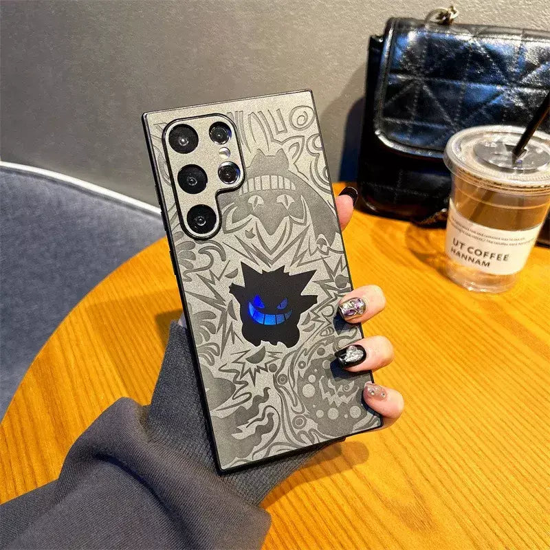 Gengar dos desenhos animados couro pulseira laser caso de telefone para samsung galaxy s25 s24 s23 s22 ultra plus a56 a55 a54 a36 capa à prova de choque