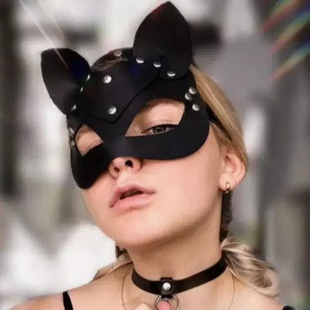 Meia face gato cosplay máscara de couro feminino olho cosplay festa de halloween pu meia máscara facial adulto suprimentos de jogo adulto jogo