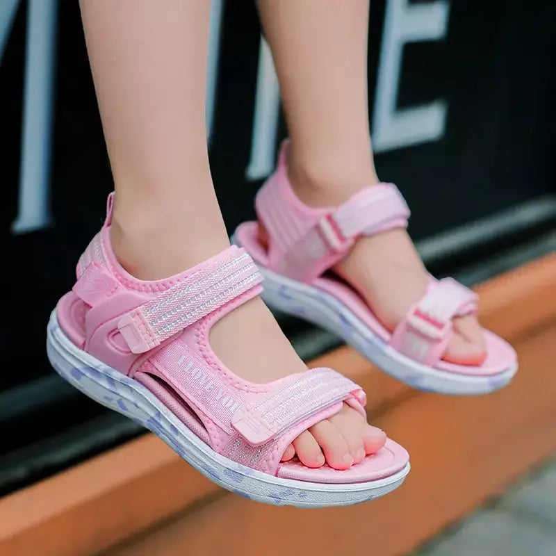 Sandálias de verão para meninas, sandálias esportivas ao ar livre, sapatos de praia casuais, confortáveis, antiderrapantes, moda, tamanho 40