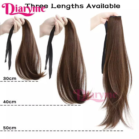 Extensões sintéticas longas do cabelo do rabo de cavalo para mulheres, preto, marrom, reistan do calor, rabo de pônei, cabelo falso, grampo no hairpiece