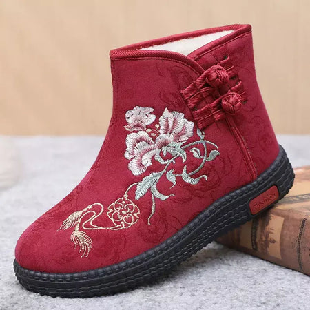 Sapatos de pano de inverno estilo étnico botas mujer sapatos femininos zapatos botas curtas quentes mulher bootie bordado algodão botas femininas