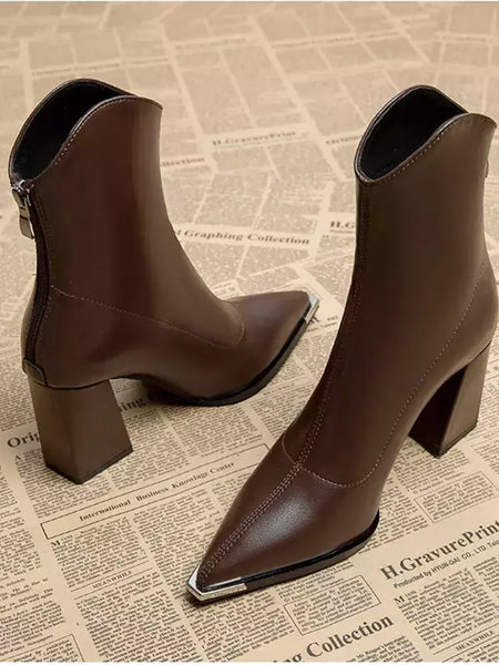 2024 inverno salto alto sexy mulheres sapatos de luxo chunky tornozelo chelsea botas moda novo dedo do pé apontado zíper goth bombas sapatos marca